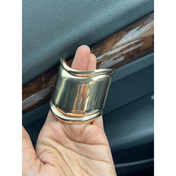 wide gold cuff bracelet chunky bangle metal wedding statement abstract wavy - Picture 3 of 3